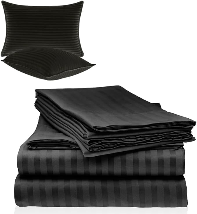 Bedding Zone Standard Pillowcase Set - Black Striped - Image 1